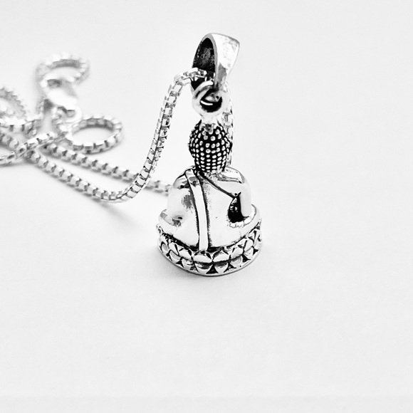 Sterling Silver Buddha Necklace, Silver Chain, Religious Yoga Jewelry, OM Chains - Picture 8 of 12